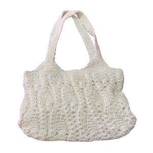 The Sak Women's Crochet/Woven  White Nylon Magnetic Closure Mini Tote Bag